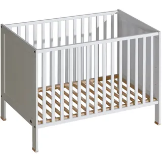ATB MEBLE Babybett mit Matratze , Beistellbett Baby aus Holz , Bett Baby , 4 Ebenen der Matratzenhöhe 3 ausziehbare Sprossen , 120x60 , Weiß - Weiß