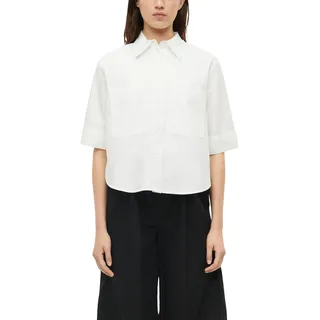 Hemdbluse S.OLIVER, Damen, Gr. 38, weiß, Web, Obermaterial: 60% Baumwolle, 40% Lyocell, unifarben, lässig geschnitten hüftbedeckend, Rundhals, abgesteppte Kante, Blusen Hemdbluse, 3/4 Arm -Sommerbluse mit Lyocell