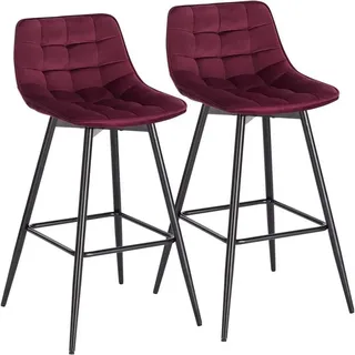 Woltu Barhocker 2er Set Designer Barstuhl Hocker Tresenhocker Bistrohocker mit Fußstütze Samt Metall Bordeaux