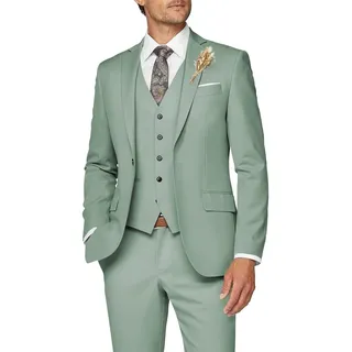 Wangyue Herrenanzug, 3-teilig, schmale Passform, Anzug für Herren, formeller Business-Anzug, Hochzeit, Bräutigam, Abschlussball, Smoking, Dinner-Party, Salbeigrün, M