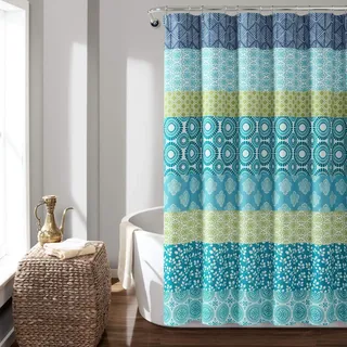 Lush Decor Duschvorhang im Bohemian-Stil, gestreift, 182,9 x 182,9 cm (B x L), Blau und Grün, gestreifter Duschvorhang, Boho-Dekor, Stoff-Duschvorhänge