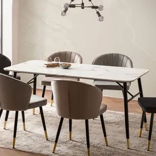 FineBuy Esszimmertisch FineBuy Marmor Optik Weiß Esstisch Küchentisch Tisch Esszimmer - Weiß