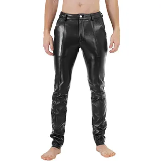 Bockle® 2024 STRETCH Chino Herren Lederhose Lederjeans Echtleder , W33/L34 - Schwarz