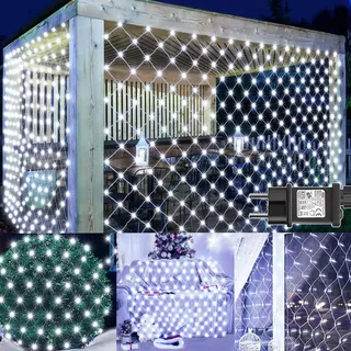 yowin Lichternetz Außen 3x2m 200 LED Lichterkette Netz mit Stecker, Timer, 8 Modi Weihnachtsbeleuchtung Netz Wasserdicht Lichtervorhang für Balkon Decke Innen Baum Zimmer Zaun Deko - Weiß