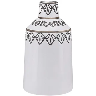 BELIANI Blumenvase Weiß Steinzeug 25 cm mit dekorativem Muster Deko Accessoires Wohnzimmer Schlafzimmer Flur Eingangsbereich Kamin - Weiß, Schwarz