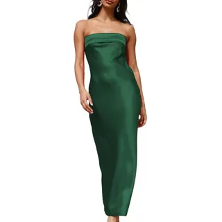 Realtix Satin-Seide, rückenfrei, Schlauchoberteile, Maxikleid für Frauen, niedriger Rücken, ausgehöhlt, elegant, trägerlos, Lange Kleider, Hochzeitsgäste, Smaragd, X-Klein