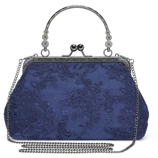 BAIGIO Clutch Damen Elegant Abendtasche Damen Vintage Clutch Tasche Kleine Tasche Floral Handtasche Umhängetasche für Party Hochzeit Brauttasche Spitze Blau Kettasche
