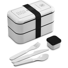 SENSEWELL Lunchbox mit Fächern - Brotdose für Erwachsene & Kinder - Bento Box mikrowellengeeignet & spülmaschinenfest (weiß)