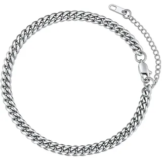 FaithHeart Fußkette für Damen, Edelstahl Massive Fusskettchen,Silber Fußkette 6mm 22cm lang, Sommer Schmuck mit Geschenk für Freundin Ehefrau