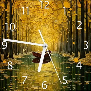 Wallario Design Wanduhr Boot im goldenen Licht aus Echtglas, Größe 20 x 20 cm - Gelb