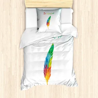 ABAKUHAUS Feder Mantele, Regenbogen Quill Kreative, Milbensicher Allergiker geeignet mit Kissenbezügen, 135 cm x 200 cm - 80 x 80 cm, Mehrfarbig