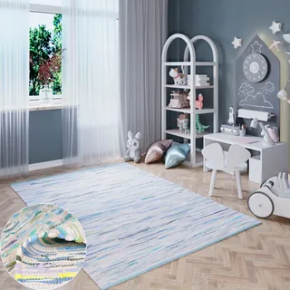 OTTO home Teppich "Bente" rechteckig 10 mm Höhe Handweb Teppich, 90% Baumwolle, handgewebt, Scandi, blau, grün mix