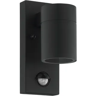 EGLO LED Außen Wandlampe Riga 5, Außenleuchte mit Bewegungsmelder | Dämmerungssensor, Wandleuchte aus verzinktem Stahl in Schwarz, Glas in Klar, LED Außenlampe warmweiß, GU10, IP44