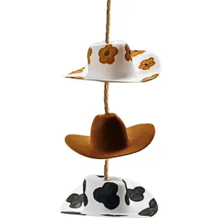 TOEECY Autozubehör Mini Cowboy Hut Rückspiegel Anhänger Auto Deko Car Decoration Innendekoration Sonnenblende Schmuck Western Stil Hutform Ornament Zubehör