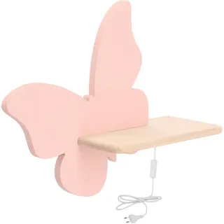 Kinderwandleuchte , Pink , Holz, Metall, Holzwerkstoff , Eiche , Schmetterling , 12x29.5x40 cm , RoHS, Europäischer Sicherheitsstandard , Schnurschalter, einfach zu transportieren , Lampen & Leuchten, Leuchtenserien