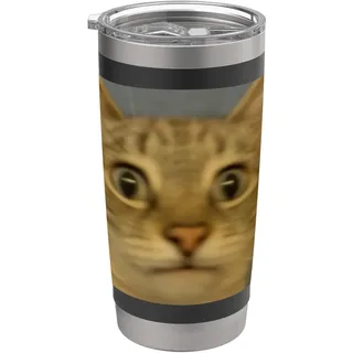 Lustiges unangenehmes Katzengesicht Meme verschwommenes Foto Humor Doppelwandiger Edelstahl-Thermobecher