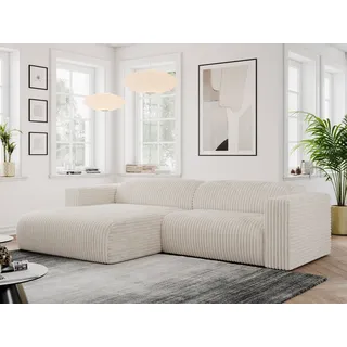MKS MEBLE Ecksofa Cord, Sofa Cord L-Form, Wohnlandschaft L-Form, Modern Design Couch, Sofagarnitur, Couchgarnitur, Polsterecke - PASADENA - Beige Cord - links seite - Beige