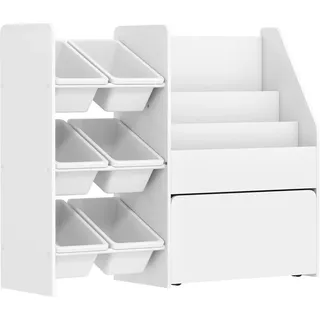 Aiyaplay Kinderregal Bücherregal mit 6 herausnehmbaren Boxen Ablagen , Weiß , Holzwerkstoff , 3 Fächer , 30x80x100 cm , Babymöbel & Kindermöbel, Babyzimmer, Babyregale & Kinderregale