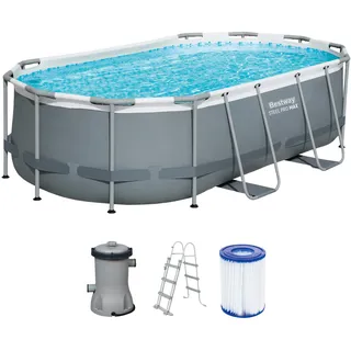 BESTWAY Power Steel Frame Pool oval Set 427 x 250 x 100 cm inkl. Filterpumpe (3-tlg.)