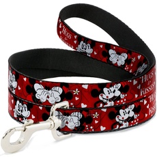 Buckle Down Hundeleine mit Schnallen, Motiv: Mickey & Minnie Hugs & Kisses Poses Rot/Weiß, 1,2 m lang, 1,27 cm breit, 6 Feet Long - 1.5" Wide, mehrfarbig