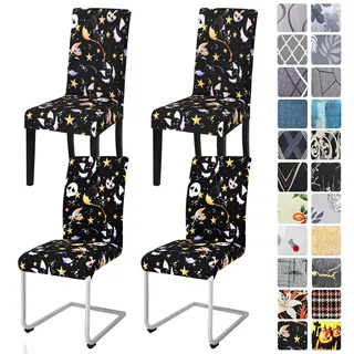 Alishomtll Halloween Stretch Stuhlhussen 4er Set Stuhlbezug Schwingstuhl Elastische Stuhlhussen Abnehmbarer Waschbarer Stühle Schutz Urlaubsdekoration für Esszimmer Bankett (Schwarze Katze, 4 Stück)