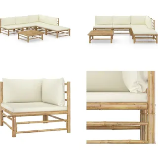 vidaXL 6 tlg. Garten Lounge Set mit Cremeweißen Kissen Bambus - Garten-Lounge-Set - Garten-Lounge-Sets - Gartenmöbel - Gartenmöbel-Set - Weiß