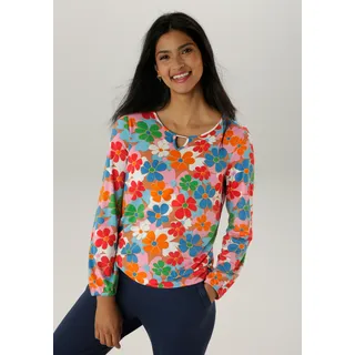 Aniston SELECTED Langarmshirt, mit Cut-out und farbenfrohem Blütendruck, bunt