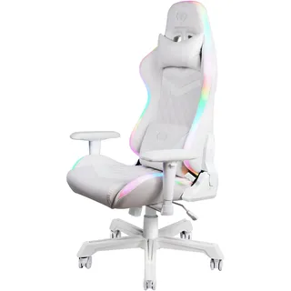 Deltaco Gaming Stuhl Gamer Chair - PC Gamingstuhl mit Armlehne, Rückenlehne und Kissen, Zocker Sessel, Bürostuhl Stühle, ergonomisch belastbar, Gaming-Stuhl RGB Beleuchtung, Kunstleder, 120 Kg Weiß GAM-080-W