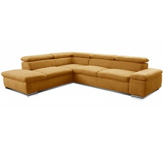 Cavadore Ecksofa Alkatraz / Großes Eck-Schlafsofa mit Ottomanen links und verstellbaren Kopfstützen/ Modernes Design / 274 x 66 x 228 cm / Gelb