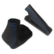AERZETIX - Satz Schaltsack + Handbremssack - Schwarze Farbe 100% Leder - Nähte: Blauen