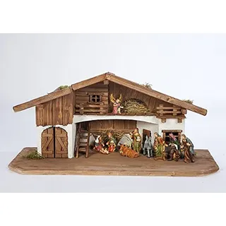 Holz und Gartentrends Weihnachtskrippe Krippe Krippenstall Weihnachten Weihnachtskrippen Tischkrippen Krippenfiguren (Weihnachtskrippe W10+Figuren)