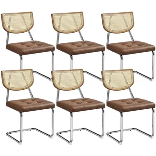 Yaheetech Küchenstuhl Esszimmerstühle Rückenlehne aus Rattan Schwingstuhl aus Kunstleder Polsterstuhl fürs Esszimmer/Küche/Wohnzimmer/Restaurant Retro-Braun, 6er Set