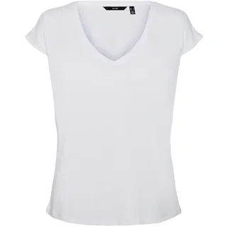 Vero Moda Damen T-Shirt Basic V-Neck Top Oberteil Tief Angesetzte Schultern VMFILLI Weiß