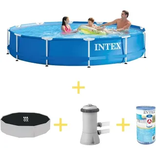 Intex Metal Frame Pool - 366 x 76 cm - Inklusive Solarsegel, Filterpumpe & Filter