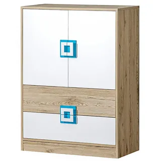 Feldmann-Wohnen Kommode Nico 9 Eiche hell / Weiß-Farbapplikation Türkis 80 / 40 / 110 cm , Holz , 80x110x40 cm , Kleinmöbel, Kommoden, Kommoden