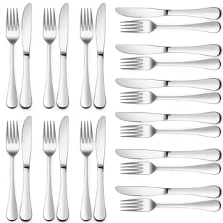 HaWare Steakbesteck Set, 24-teilig Tafelmesser und Tafelgabeln für 12 Personen, Edelstahl Messer und Gabeln Besteck Set, Steakmessr Set für Steak/Pizza, Spülmaschinenfest - Klassischer Griff
