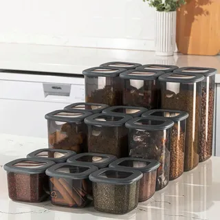 P & B Vorratsdosenset , Anthrazit , Kunststoff , 18-teilig , 0,55 l , 10x10x9.5 cm , auslaufsicher, lebensmittelecht, mikrowellengeeignet, stapelbar, wasserdicht , Küchenzubehör, Vorratsbehälter, Vorratsdosen