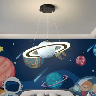 Yuelux LED Pendelleuchte Kinderzimmer mit Planeten-Design 45cm Blau | Dimmbare Weltraum-Hängelampe für Schlafzimmer & Lernbereich – sicher & energiesparend, ideal für kleine Entdecker