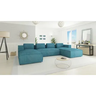 S-STYLE MÖBEL - Moderne Wohnlandschaft Bello aus Türkis Cord mit weichem Sitz, B/T/H: 327 cm / 176 cm / 64 cm - Türkis