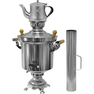 Handels GmbH Edelstahl Holzkohle Samowar 5 Liter mit 0,9 Liter Teekanne + Schornstein Wasserkocher
