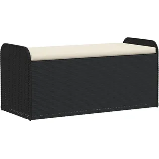 Sitzbank mit Stauraum & Kissen Schwarz 115x51x52 cm Poly Rattan - Schwarz