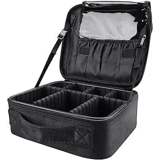 Professionelle Kosmetiktasche Damen Schminktasche Groß Reise Make-Up-Organizer Tasche, wasserdichte Kosmetikkoffer Portable Schminkkoffer mit Einstellbarem Teiler, Schwarz