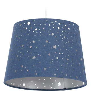 Relaxdays Kinderzimmerlampe Sterne, hängende Schirmlampe für Jungen, Sternenhimmel Motiv, E27, runder Stoffschirm, blau, 122 x 27 x 27 cm