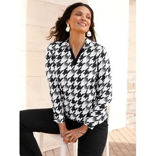 Langarmshirt CLASSIC BASICS "Druck-Shirt", Damen, Gr. 56, schwarz (schwarz, ecru, bedruckt), 100% Baumwolle, Hahnentrittmuster, gemustert, mehrfarbig, V-Ausschnitt, Shirts Langarmshirt