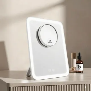 EMKE LED Kosmetikspiegel 181x232mm Weiß Schminkspiegel mit Saugnapf und 3 Fach Vergrößerungsspiegel - Weiß