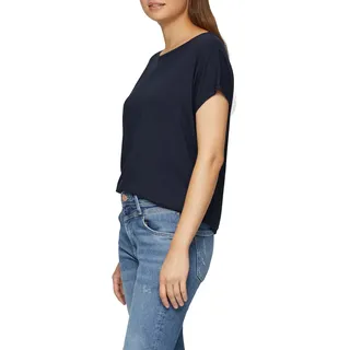 T-Shirt S.OLIVER, Damen, Gr. 40, blau (navy), Jersey, Obermaterial: 95% Viskose, 5% Elasthan, unifarben, regular fit taillenbedeckt, Rundhals, Shirts T-Shirt, mit Markenlabel