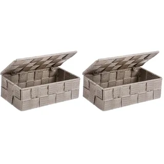 Wenko Aufbewahrungskorb mit Deckel Adria Taupe Mini - Aufbewahrungsbox, Badkorb mit Deckel, Polypropylen, 18 x 6.5 x 10 cm, Taupe (Packung mit 2)