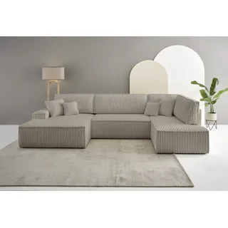 OTTO home "FINNLEY U-Form XXL 329 cm - OTTO. Verlässliche Qualität.", Schlafsofa, Bettkasten, in Bouclé, Struktur fein und Mega Cord,