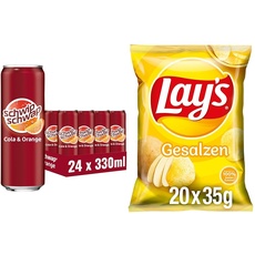 Erfrischend und Knusprig: SCHWIPSCHWAP Das Original Cola & Orange (24x0,33L) & Lay's Gesalzen (20x35G), Cola Geschmack trifft auf herzhafte Chips