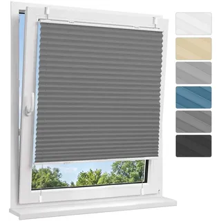 Allesin Plissee ohne Bohren Verdunkelung Klemmfix, Thermo Verdunkelungsplissee Grau 40x100cm(BxH), 100% Verdunklung, lichtundurchlässig, Sichtschutz, Sonnenschutz und Hitzeschutz für Fenster & Tür